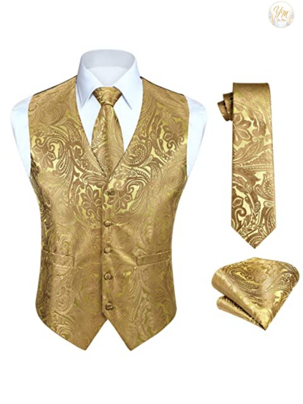 Mens 3PC Paisley Formal Vest Tie Set Silk Polyester Waistcoat Wedding